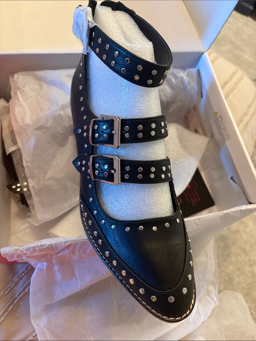 Black Studded Triple-Buckle Women’s block heel size 9 new in box